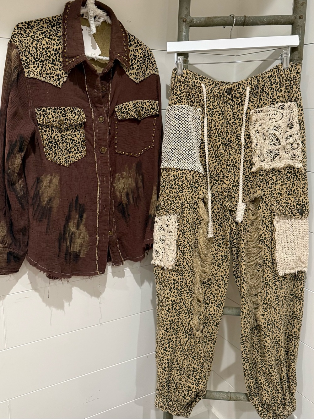 NEW curated POL SET: Leopard Print Knit Patch Joggers and Matching top